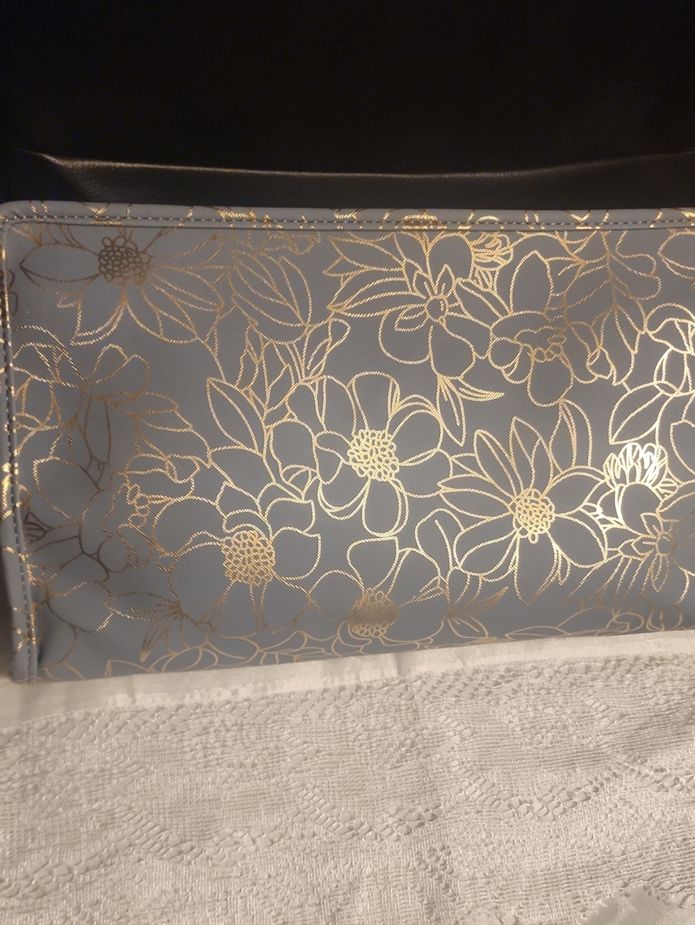 Vince Camuto Light Blue Floral Zip Pouch with Rose Gold Accents - Picture 3 of 5